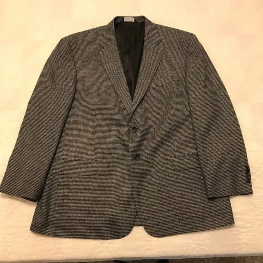 Stafford Merino Wool Sport Coat Mens 48R Classic Fit‎ Grey Houndstooth Blazer
